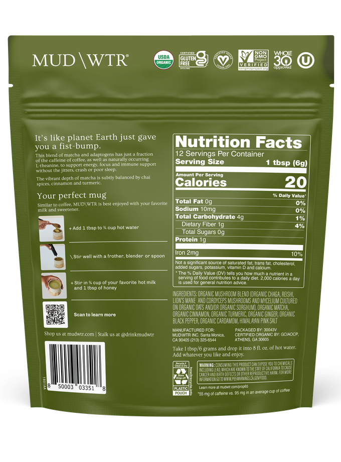 Mud\Wtr Matcha (12 Serving) Free shipping